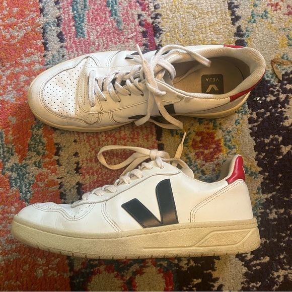 VEJA V-10 Leather Trainers White Mesh Nautico Pekin Casual Sneakers Size 41 - Picture 1 of 7